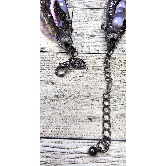 Charming Charlie Multi Strand Necklace Smoky Grey Purple Pink Beaded 18"L - Picture 2 of 3